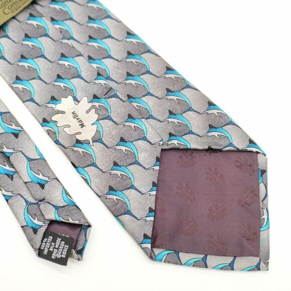 The Nature Conservancy's Gray Teal Dolphin Jacquard Print Wide Silk Tie - Picture 6 of 7